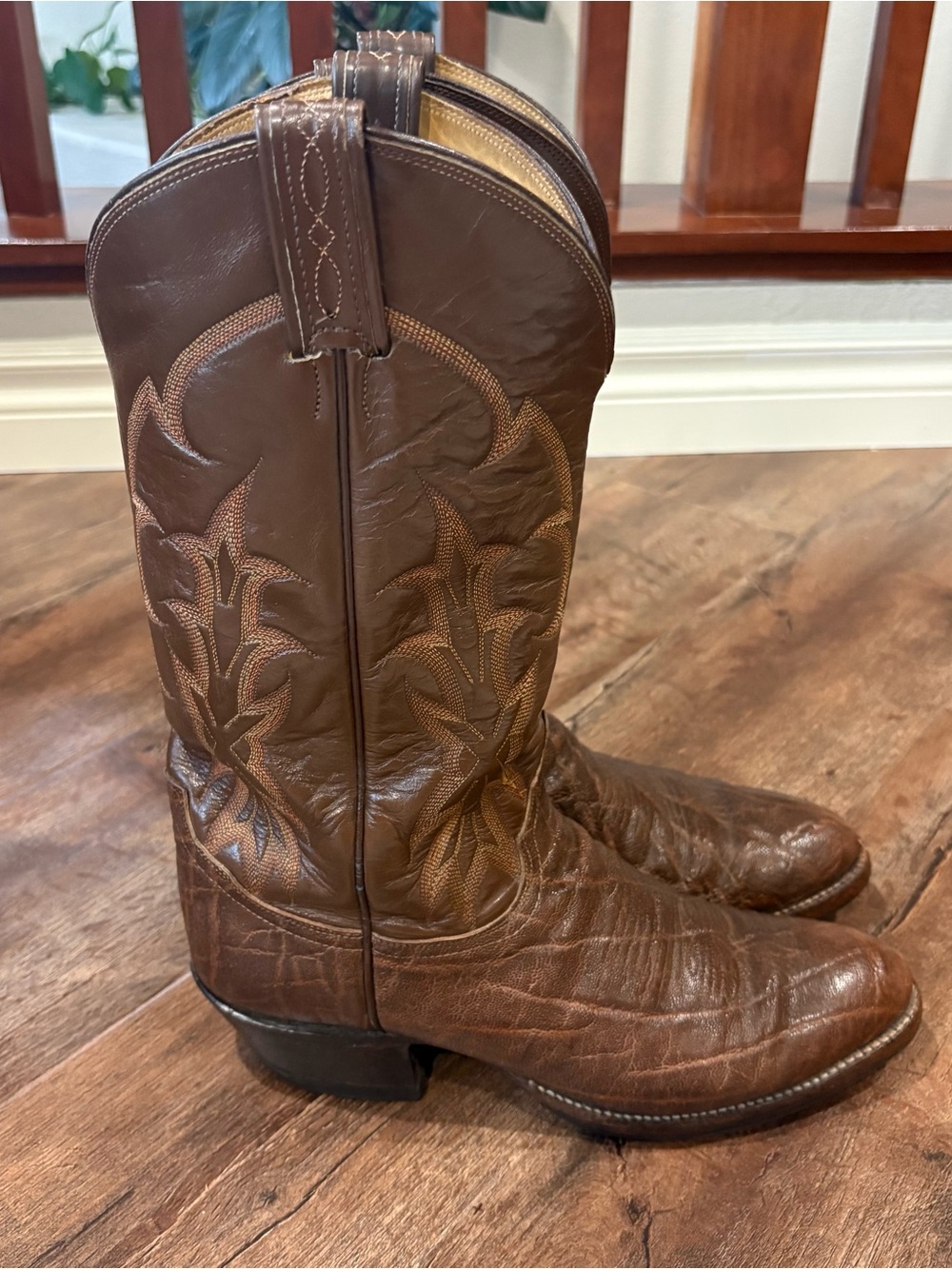 Vintage Tony Lama 8638 Gold Label Exotic Leather Cowboy Boot Men 8.5 D Brown USA